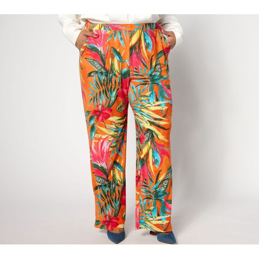 Bernini Women's Pants Sz L Como Jersey Wide Leg Multi-colored